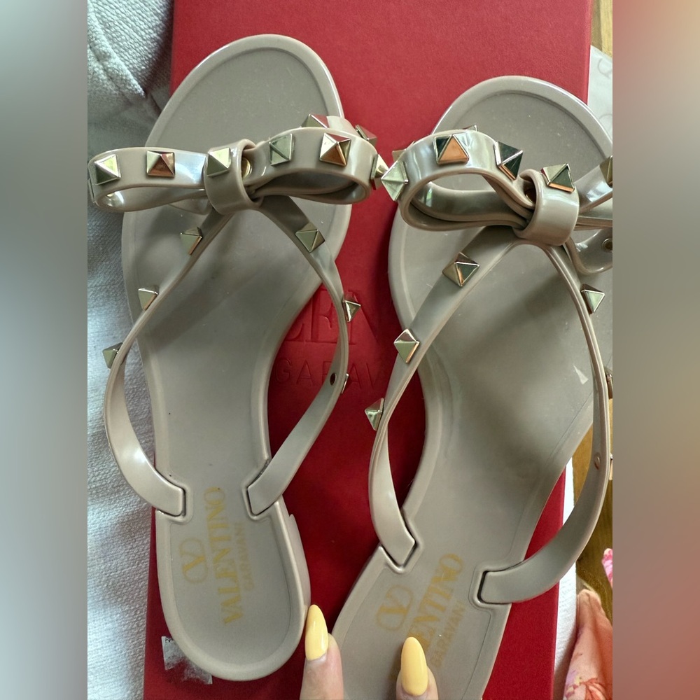 Valentino Women's Taupe Rock Studded PVC Sandals